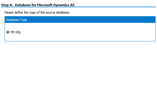  Repository Wizard – Step 4 – specifying the Dynamics database type